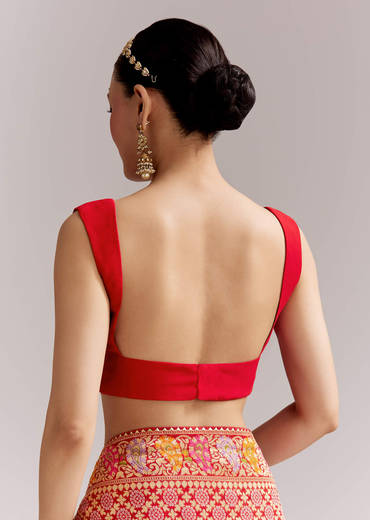 Red Dola Silk Handloom Banarasi Brocade Saree With Floral Jaal