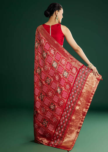 Red Dola Silk Saree With Woven Patola