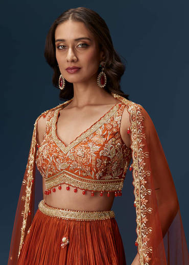 Red Embroidered Bridesmaid Lehenga With Dupatta