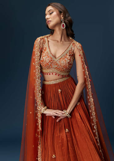 Red Embroidered Bridesmaid Lehenga With Dupatta