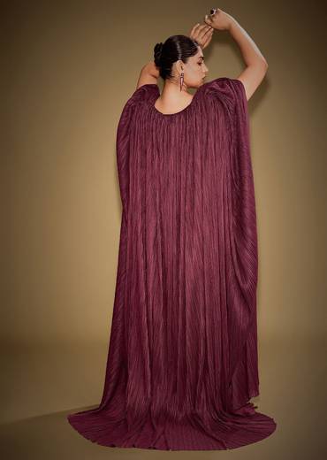 Red Hand Embroidered Blouse With Drape Skirt And Crushed Cape