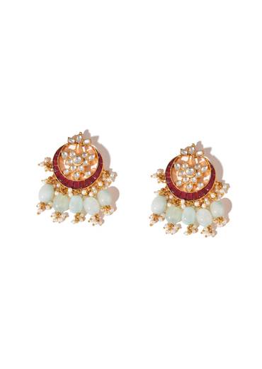 Red Kundan Stone Drop Chandbalis