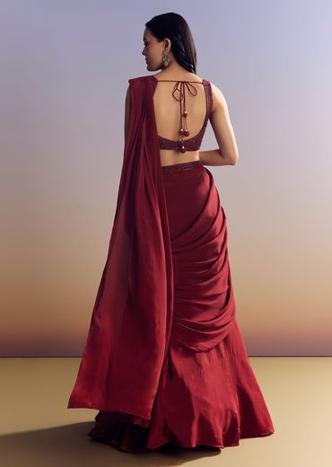 Red Lehenga Set With Cut Dana Blouse And Net Dupatta