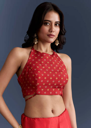 Red Magenta Dola Silk Saree With Nature Motifs And Embroidery