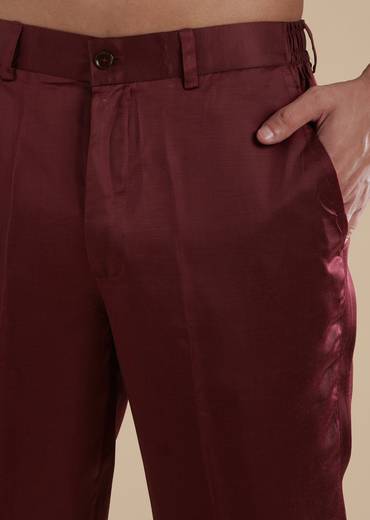 Red Maroon Silk Kurta Set With Metal Stone Detail