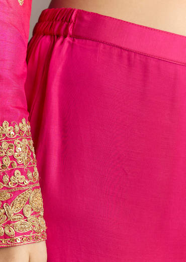 Red Ombre Silk Anarkali Suit With Zari Work