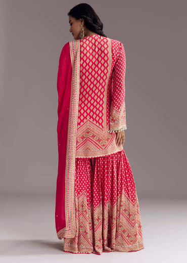 Red Printed Sharara Set