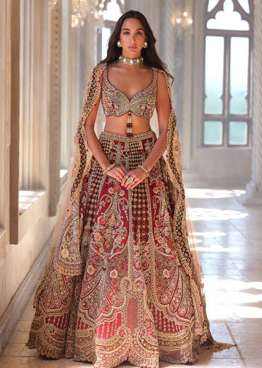 Red Silk Bridal Lehenga With Heavy Sequins And Stones Work