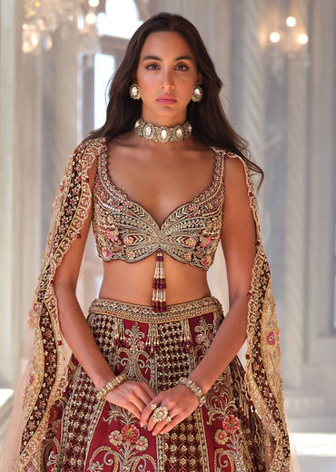 Red Silk Bridal Lehenga With Heavy Sequins And Stones Work