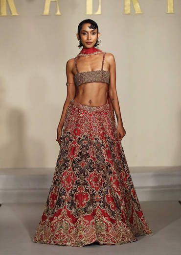 Red Silk Bridal Lehenga With Zardosi And Sequins Embroidery