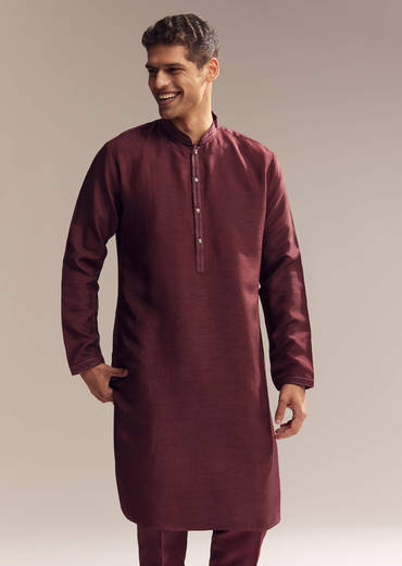 Red Silk Kurta Jacket Set For Men With Heavy Hand Work