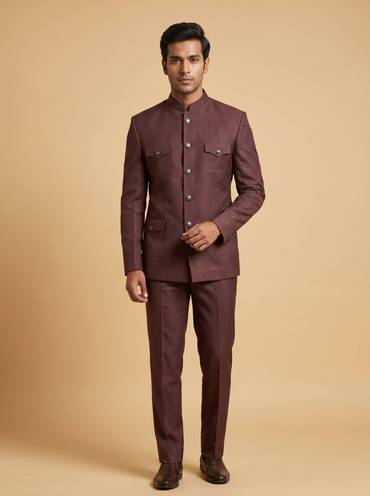 Red Structured Blazer Kurta Set