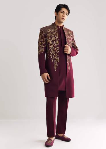 Red Suiting Indo Western With Zardosi Floral Work