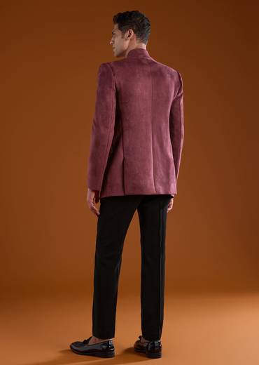 Red Zardozi Work Velvet Jodhpuri and Pant Set