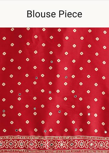 Red Chevron Printed Satin Saree