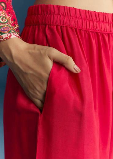 Red Crepe Printed Kurta Set