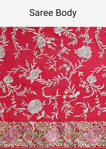 Red Georgette Saree with Parsi Gara Work