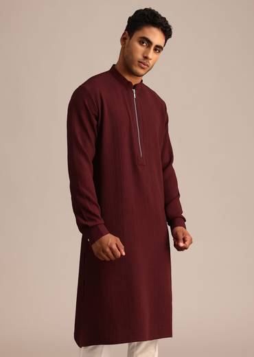 red kurta set with mandarin collar-sg263983 3