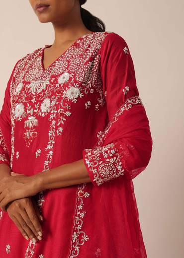 Red Sequin Embellished Kurti Palazzo Set