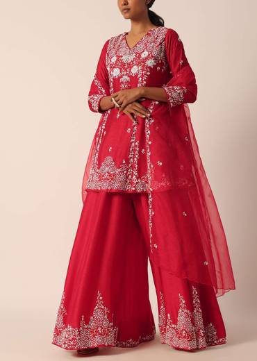 Red Sequin Embellished Kurti Palazzo Set