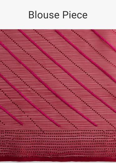 Red Stone Embroidered Saree With Unstitched Blouse