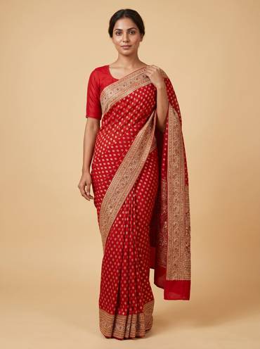 Ruby Brocade Embroidered Saree
