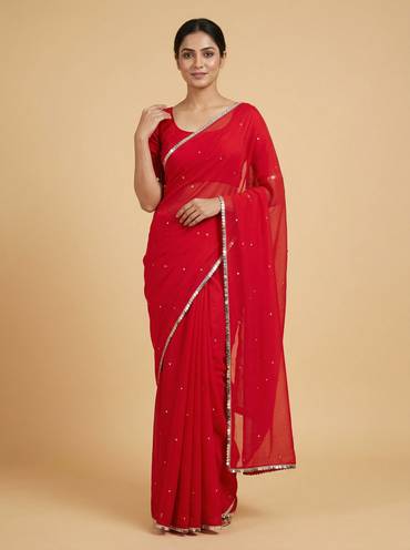 Ruby Cherry Red Embroidered Saree