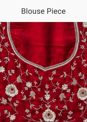 Ruby Red Satin Saree With Embroidered Dupatta And Heavy Dupatta