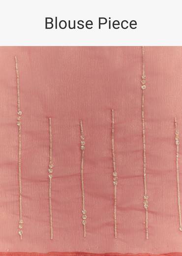 Rush Peach Crushed Tissue Saree With Scallop Embroidered Border