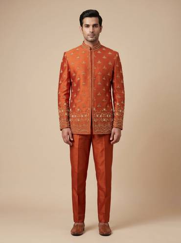 Rust Designer Jacket Kurta Set