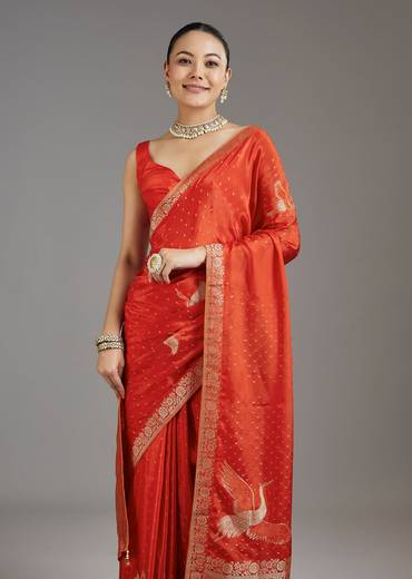 Rust Orange Dola Silk Saree