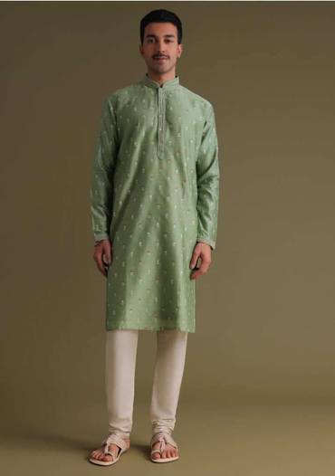 moss green festive embroidered kurta set-sg147469 1