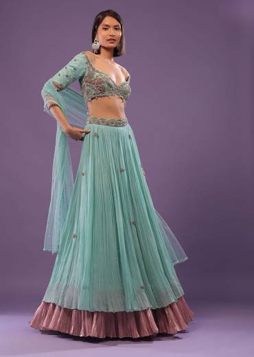 Sky Blue Embroidered Lehenga In Georgette