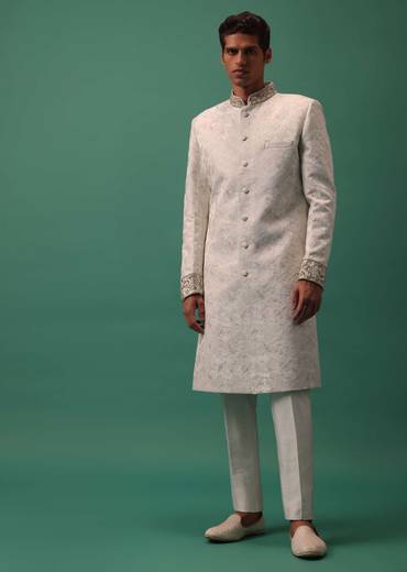 ivory white textured sherwani set-sg163105 1