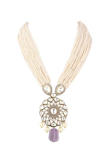 Two Tone Moissanite Necklace And Earring Set With Pearl Drops