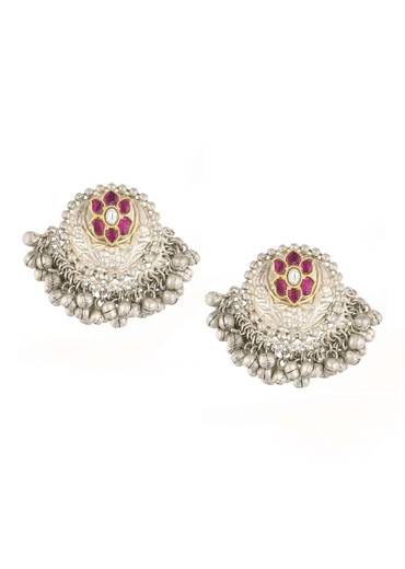 Silver Finish Oxidised Studs In Fusion Style