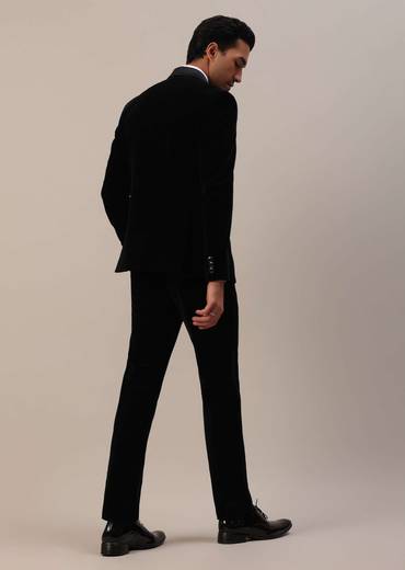 Black Micro Velvet Tuxedo Set With Cut Work Detailing