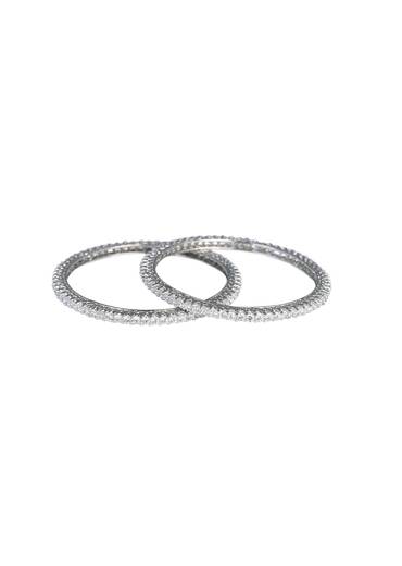 92.5 Sterling Silver Bangles With White Zirconia Set of 2