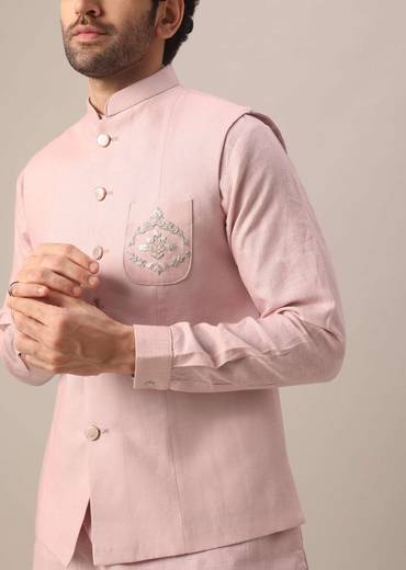 pink linen jacket and kurta s-sg180857 11