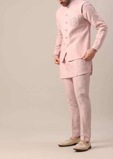 pink linen jacket and kurta s-sg180857 11