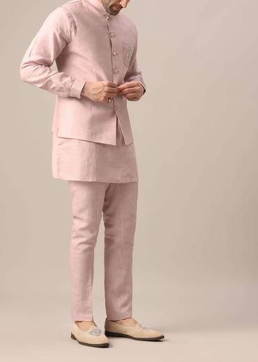 pink linen jacket and kurta s-sg180857 11