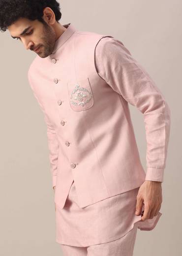 pink linen jacket and kurta s-sg180857 11