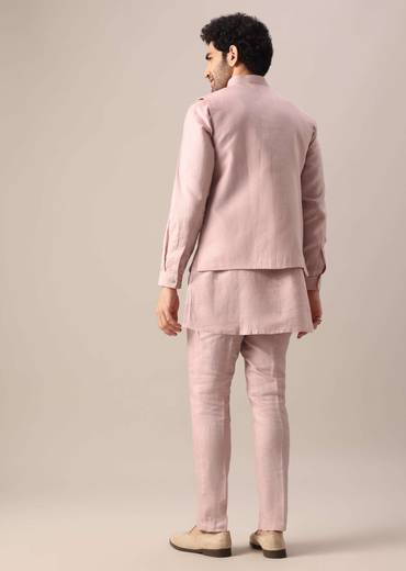 pink linen jacket and kurta s-sg180857 11