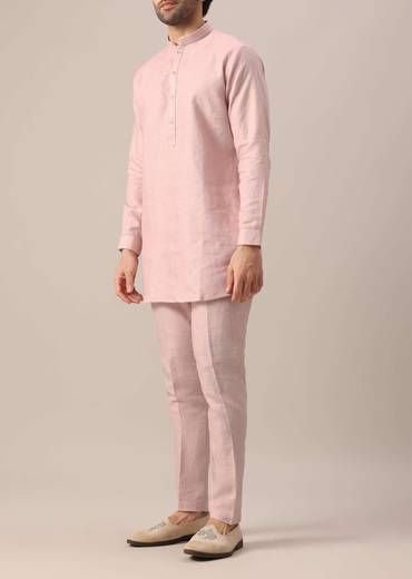 pink linen jacket and kurta s-sg180857 11
