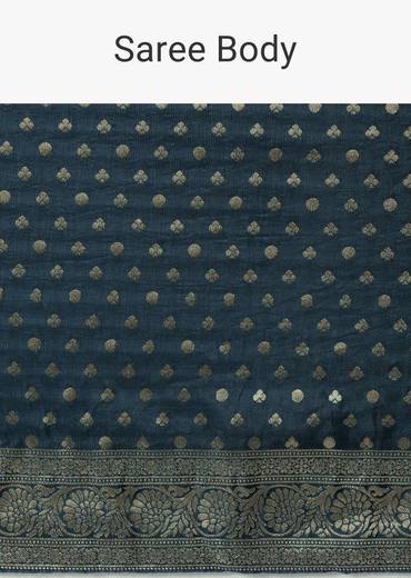 Teal Dola Silk Saree With Woven Zari Pallu And Unstitched Blouse Piece