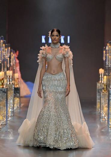 beige gold ruffle jacket and lehenga set-sg184187