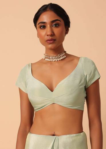 Green Tissue Silk Saree With Gota Patti Work And Unstitched Blouse Piece