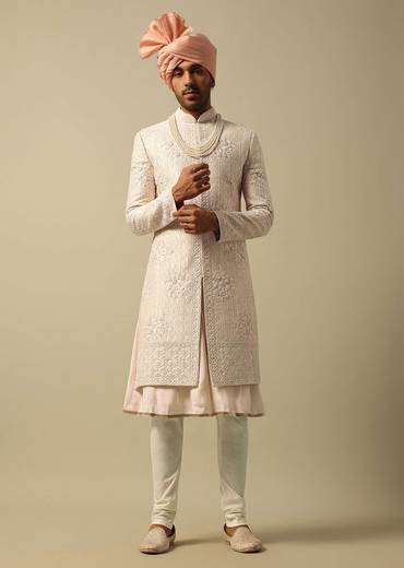 Elegant White Raw Silk Sherwani