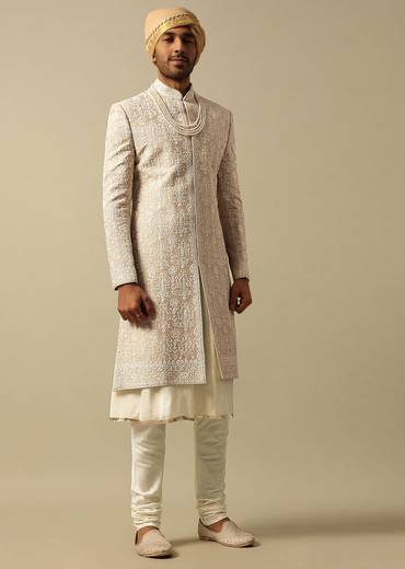 Timeless Beige Banarasi Silk Sherwani