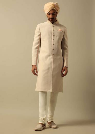 timeless beige cotton silk sherwani set-sg195740 3